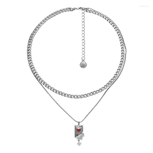 Colares Pingente Eetit Vintage Metal Dupla Camada Empilhamento Vidro Zircon Ace of Hearts Poker Colar para Mulheres Liga de Zinco Jóias Presente