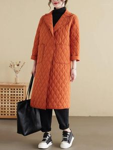 Casacos de trincheira femininos roupas de inverno mulheres 2023 retro lingge algodão-acolchoado jaqueta longa solta algodão casaco escritório senhora parkas