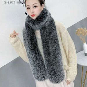 Scarves Faux Fur Scarf with Faux Leather Collar women Imitation Fur Fox Hair Shawl Women's Long Thicker Warm Winter Scarf Q231031