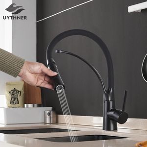 Küchenarmaturen BlackChrome Sink Faucet Swivel Pull Down Tap Mounted Deck Bathroom and Cold Water Mixer 231030