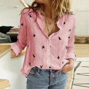 Damenblusen, schlichter Stil, Knopfhemd, Damen, lockerer Turndown-Kragen, bedruckte Tops, Frühlingsmode, langärmelige Bluse, Herbst, Harajuku-Shirts