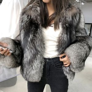 Womens Fur Faux Luxury Chic Long Sleeve Coat Women Fox Autumn Winter Thickened Warm Short Tops Jacket 231031