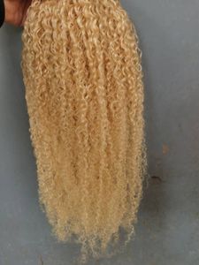 brazilian human virgin remy kinky curly hair weft blonde 613# color extensions