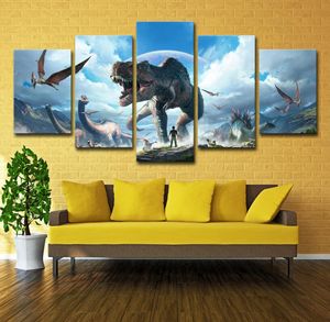 Tela Pittura Home Decor Wall Art Quadro 5 Pezzi Jurassic Park Dinosauri Immagini per soggiorno Stampe HD Animali Poster3136317