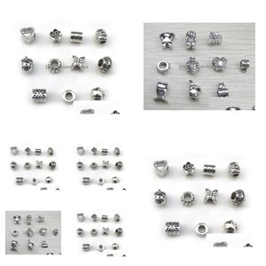 Metals 200pcs/Lot Big Hole Beads Antique Metal Beads تناسب المجوهرات الأوروبية المجوهر