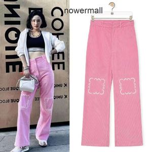 Casual lowewe lowe Loewees Denim loeewe Designer Women's Jeans Decoration High street Arrivals High Blue Waist embroidery Street Hold Straight Out Patch Pants ZV0K