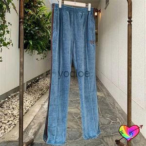 Erkekler Pantolon 2023 Mavi Gri Kadife İğneler Pantolon Erkek Kadınlar 1 1 Velvet Needles Track Pants Klasik Nakış Kelebek Awge Swege Swege J231031