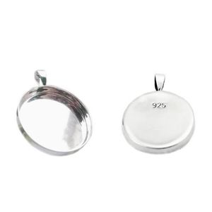 Kulki 925 Srebrne tacki wiszące Srebrne Wisiorki Kabochonowe pasy do 25 4 mm okrągłe płaskie kamienie po biżuterii wisior biżuterii 265v