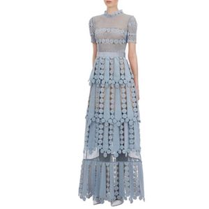 HMA New Women's Self-portrait Floral Lace Hollow out Embroidery Long Dress Elegant Formal Party Dresses Y200805194G