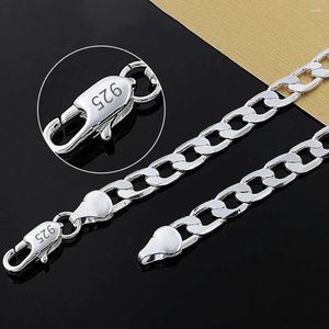 Pendants 925 Sterling Silver 16/18/20/22/24 Inch 8MM Flat Sideways Figaro Chain Necklace For Woman Man Fashion Wedding Jewelry