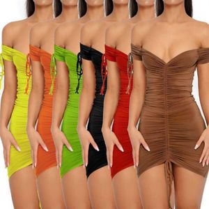 Kvinnor BodyCon Pencil Dress Ladies Summer Candy Color Clubwear Mini Dress Women Summer Sexy Dresses Polyester V-Neck Dresses253s