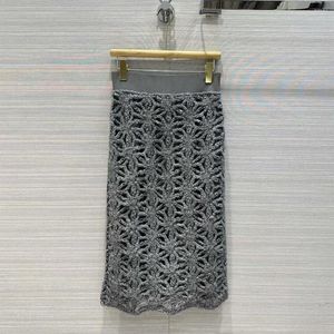 Skirts Fashion Luxury Handmade Hook Flower Hollowed Out Gray Knitted Long Womens Elastic High Waist Embroidery Sequins Skirt