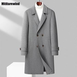 Misto lana da uomo Inverno 73 Cappotto da uomo Streetwear Causale lungo allentato doppio petto Cappotti di lana neri Moda calda giacca a vento 231030