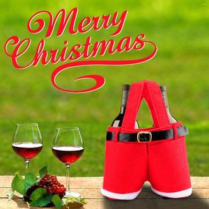 Noel Süslemeleri Yaratıcı Şarap Şişesi Çantaları Noel Baba Pantolon Dekorasyonu Ev Neşeli Hediye Küçük Tote 2023