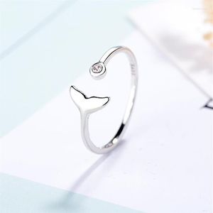 Wedding Rings Simple Trendy Silver Color Mermaid Tail Cuff Ring With Cubic Zirco Sea Whale Fish Bague Minimalist Romantic Gifts328n