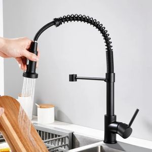 Torneiras de cozinha Preto e Cromado Spring Pull Down Sink Torneira Misturadora de Água Fria Torneira com Bico Duplo Deck Montado 231030