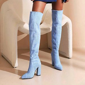 Boots Women Designer Brand Over The Knee Winter Shoes Sexy High Heel Lady pekade Toe Suede Lår Slip på 231030