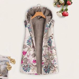 Coletes femininas elegantes vintage floral impressão mulheres inverno colete casaco cardigan térmico