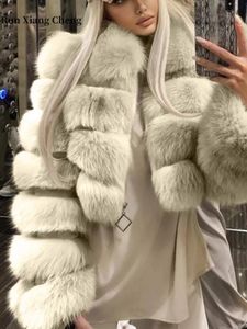 Womens Fur Faux Autum Winter Jacket Coat For Women Lapel Collar Soft dragkedja fluffig långärmad elegant lyxkorea mode 231031