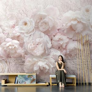 Sfondi personalizzati Papel De Parede 3D Rose Wallpaper Home Decor Camera di nozze Tema Fiore rosa Camera da letto Comodino Soggiorno Murale