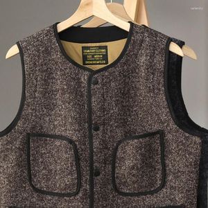 Mäns västar 3402# Autumn Winter American Retro Heavyweight Multi-Pocket Slim Wool Blend Vest Fashion Washed Casual Cargo Waistcoat
