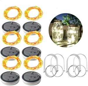 Andra evenemangsfestleveranser 6st Glass Solar Mason Jar with handtag 2m 20 lysdioder Garden Decor Christmas Lights Outdoor Wedding LED String Fairy Firefly 231030