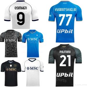 Mens 55 OSTIGARD Jerseys de futebol SSC Napoli 18 SIMEONE OLIVERA CAJUSTE OSIMHEN POLITANO ZIELINSKI LORENZO RASPADORI KVARATSKHELIA Camisa de futebol Kits Club 2023 24