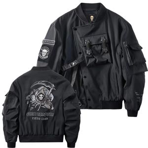 Мужские куртки Grim Reaper Oversized Готический Мужской God Of Death Уличная одежда Y2k Череп Techwear Пальто MotorCycle Cyberpunk Куртка-бомбер для мужчин 231030