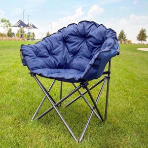 Camp Furniture Blue Padded Cushion Outdoor Folding Lounge Patio Club Chair