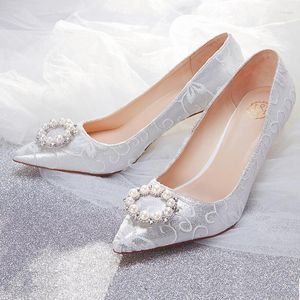 Dress Shoes High Heels 2023 Joker Lace With Women's Silver Wedding Bridesmaids Adult Ceremony French