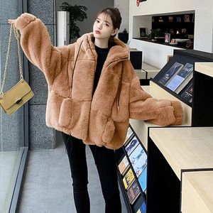 Women's Fur Fashion Faux Coat Thicken Winter Plus Size Loose Warm Jacket Parker Mink Casual Leopard Print Hooded