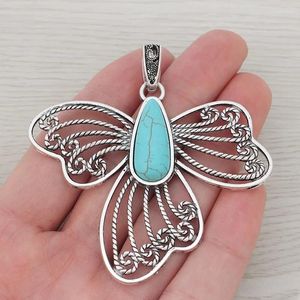 Anhänger-Halsketten, 3 x tibetisches Silber, großer filigraner Schmetterling mit Kunststein, Charms-Anhänger für DIY-Halskette, Schmuckherstellung, Zubehör