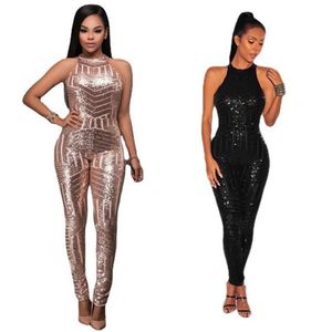 Women paljett svart guld sexig bodycon jumpsuit mesh bodysuit ny ankomst kvinnor mode party club romper kvinna overali3l