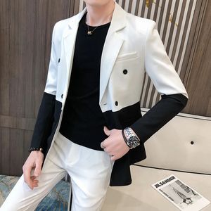 Abiti da uomo Blazer Blazer da uomo Hombre Semi-nero Rosso Bianco Blazer doppiopetto Masculino Slim Wedding Prom Cuciture moda Blazer da uomo Uomo 231030