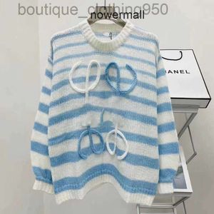 Sweater lowewe Shirt lowe Loewees Hollow loeewe Womens Stripe Knits Korean Tees Jacquard White Fabrics Knitting Pullover Designer Knitted Casual Blue and for HQFB