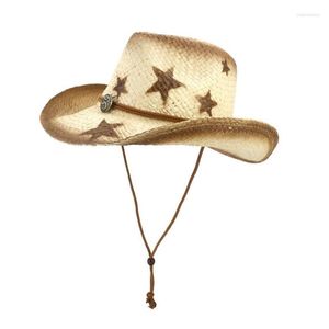 Ampla borda chapéus ocidental cowboy chapéu natural st artesanal tecer cinco pontas estrela decorativa feltro praia seaside cam moda jazz gota deli dhmyq