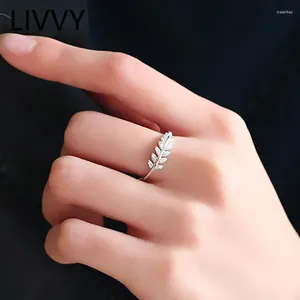 Cluster Rings LIVVY Graceful Leaves Open Silver Color Ring Girl Cocktail Party Shine Crystal Zircon Fashion Women Jewelry