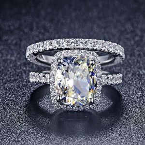 Conjunto inteiro de anel de noivado de diamante sintético princesa 3 55CT para mulheres 925 prata esterlina 18K anel de casamento banhado a ouro branco293K