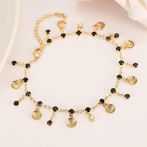 Nytt koreanskt mode Fine Gold GF Black CZ Unlimited Charm Multi-element Armband Lången storlek Längd Anklet Summer Style212K