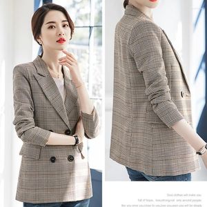 Abiti da donna Cappotto scozzese alla moda coreana Autunno e inverno Blazer professionali a maniche lunghe di media lunghezza