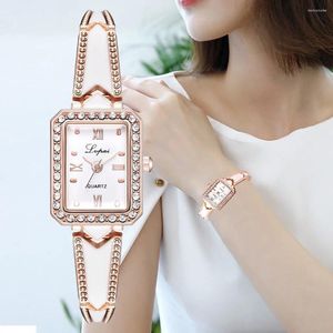 Relógios de pulso senhoras elegante relógio casual e elegante mostrador quadrado pequeno requintado pulseira feminina reloj de mujer