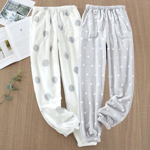 Frauen Hosen Herbst Dicke Korallen Fleece Hause Pyjamas Lose Weiche Flanell Plüsch Pyjama Warme Loungewear Breite Bein Hosen