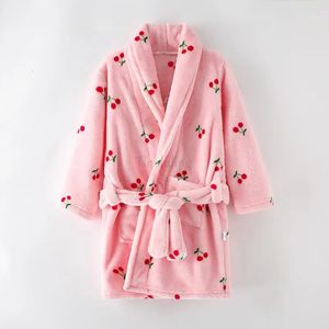 Pajamas 100-175CM Children's Bathrobe Flannel Soft Warm Pajamas Adult Teenager Sleepwear Bath Towels for Kids Winter Cherry Girls Robes 231031