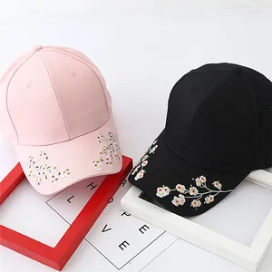 Ball Caps Cherry Blossoms Baseball Cap Women Adjustable Cotton Hat Flower Embroidery Black Pink White Dad For Womens