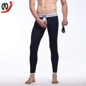 Homens sleepwear wj homens roupa interior térmica confortável sexy algodão longo john calças quentes gay leggings pênis saco aberto saudável johns cra305d