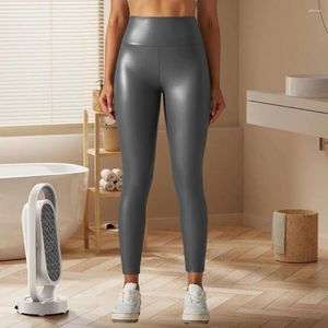 Damenhose, Butt-Lift, hohe Taille, Kunstleder-Yogahose, dehnbar, atmungsaktiv, für Damen, hoher Bund