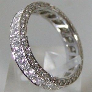 Eternity Promise Bandring aus 925er Sterlingsilber, 3 Reihen, Pavé-Diamant, Eheringe für Damen und Herren, feiner Edelsteinschmuck, 204 K