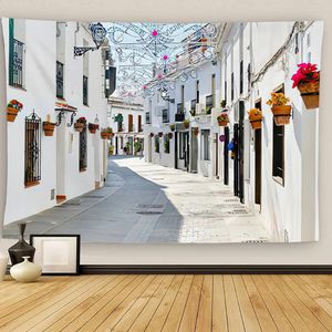 Christmas Decorations Village Tapestry Wall Hanging White Empty N Art Tapestries for Home Living Room Bedroom Decor Picnic Mat 231030