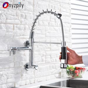 Küchenarmaturen Onyzpily Wasserhahn herunterziehbar, Chrom, einzelne Kaltwasser-Wandarmaturen, 360-Grad-Drehung, Doppelfunktionssprüher 231030