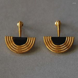 Stud Earrings Vintage Classical Egyptian Black Agate Half Round Geometric Fashion Jewelry For Women Girl Party Wedding Gold Plated